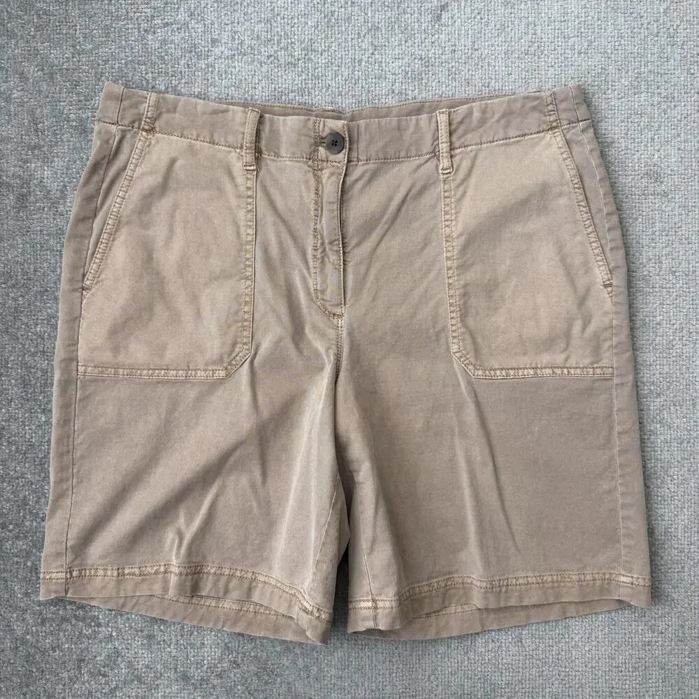 J Jill Shorts Womens 14 Beige Chino Twill Stretch Casual Flat Front Pockets